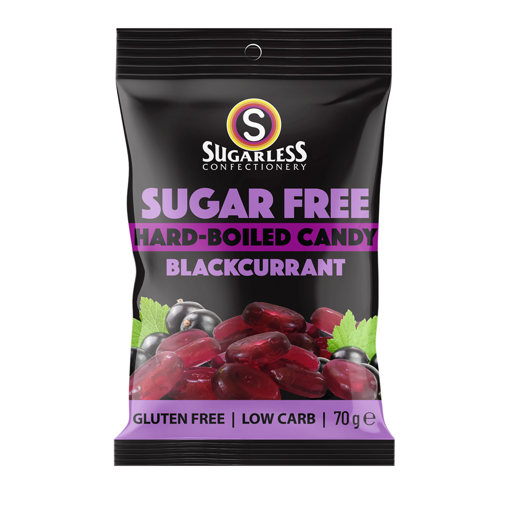 حلوى الكشمش الأسود الصلبة الخالية من السكر من Sugarless - 70 جم