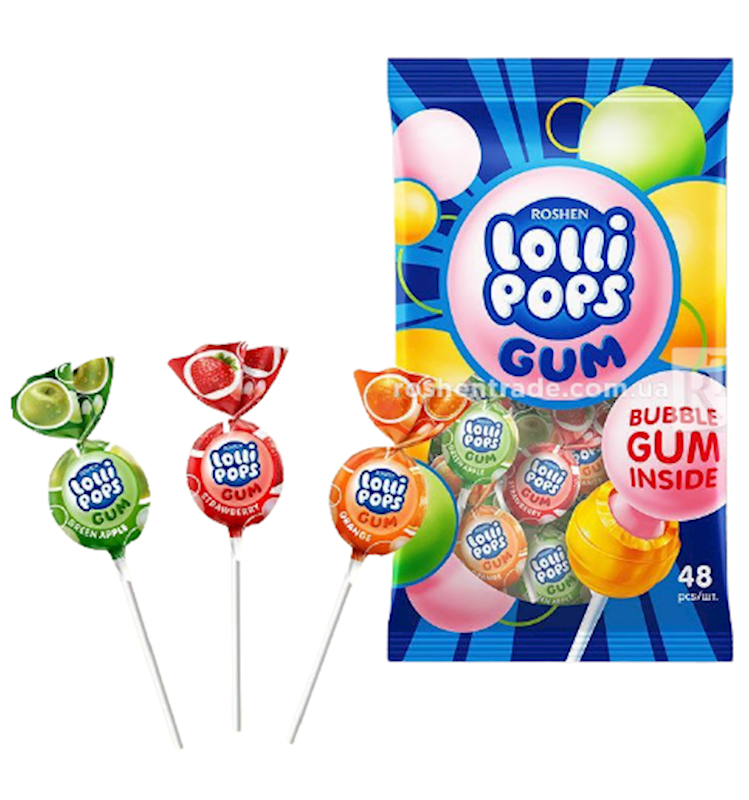 Roshen Fruit Mix Lollo Pops With Bubble Gum 920Gm