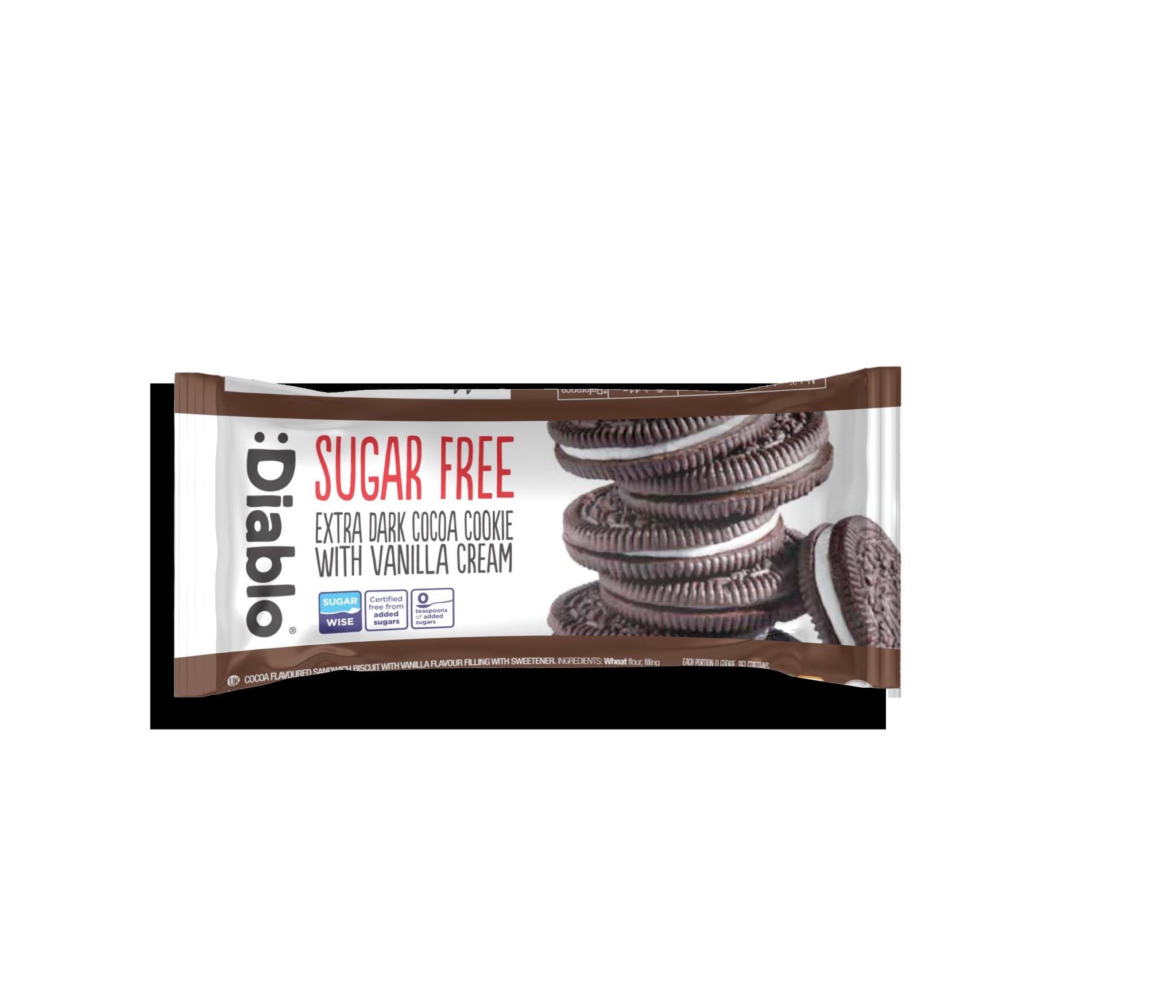 Diablo Extra Dark Sandwich No Added Sugar Cookies With Vanilla Cream 44Gm