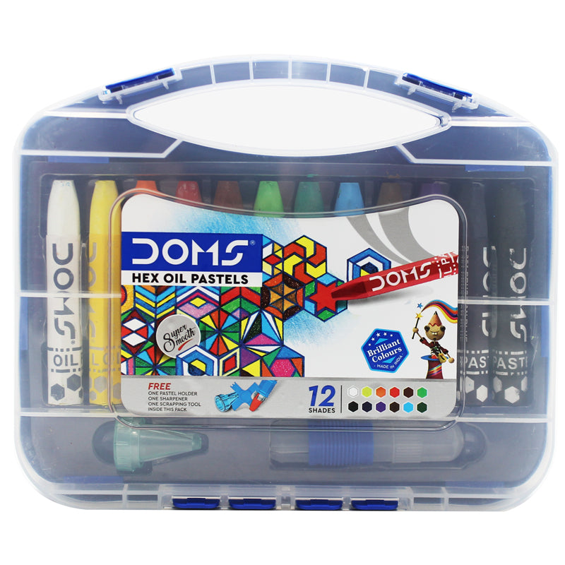 Doms 12 Shades,1 Pastel Holder, 1 Scraping Hex Oil Pastels 1Pk