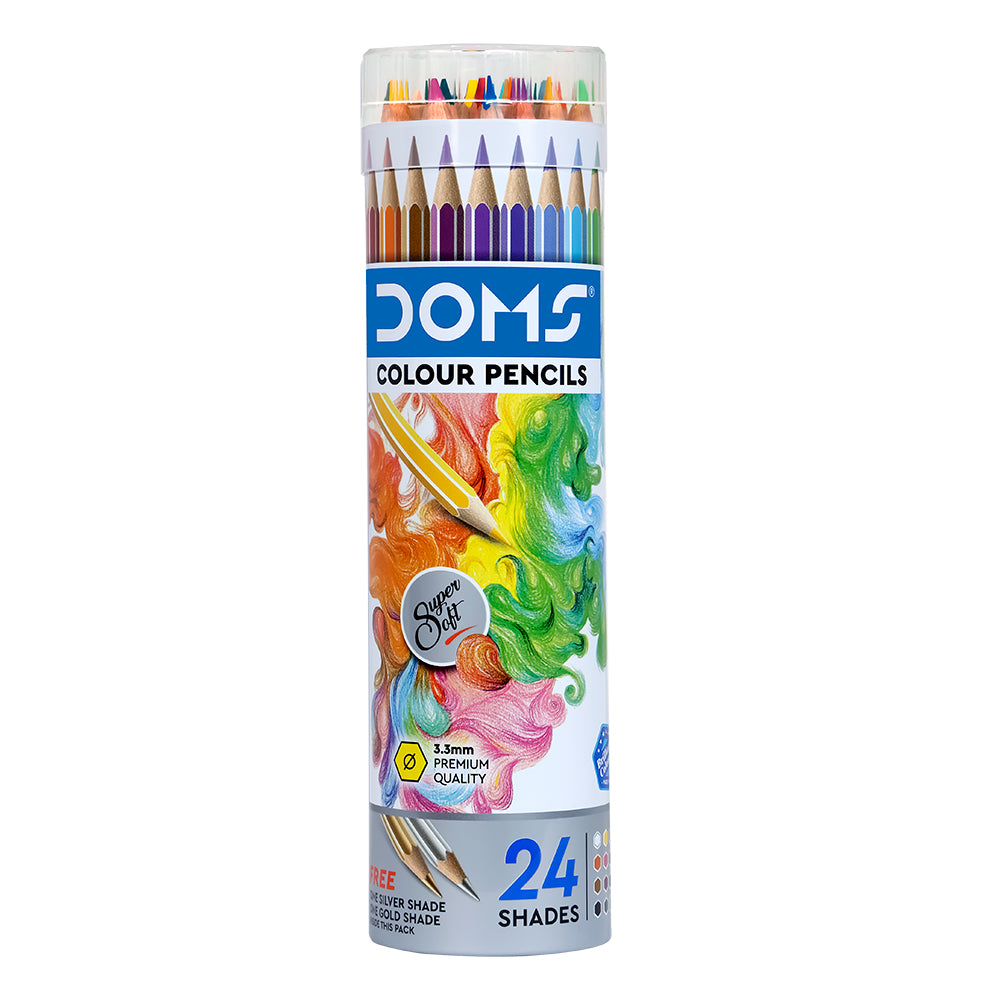 Doms 24+1 Silver,1 Golden Colour Pencils Round 1Pk