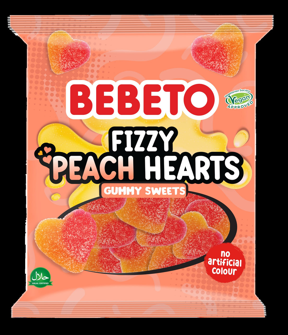 Bebeto Peach Hearts Fizzy Laces 150Gm