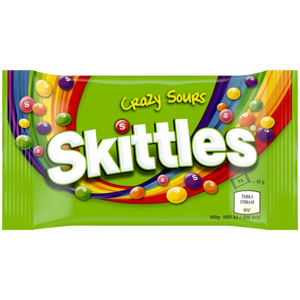 Skittles 65P Crazy Sours Sweets Bag 45Gm