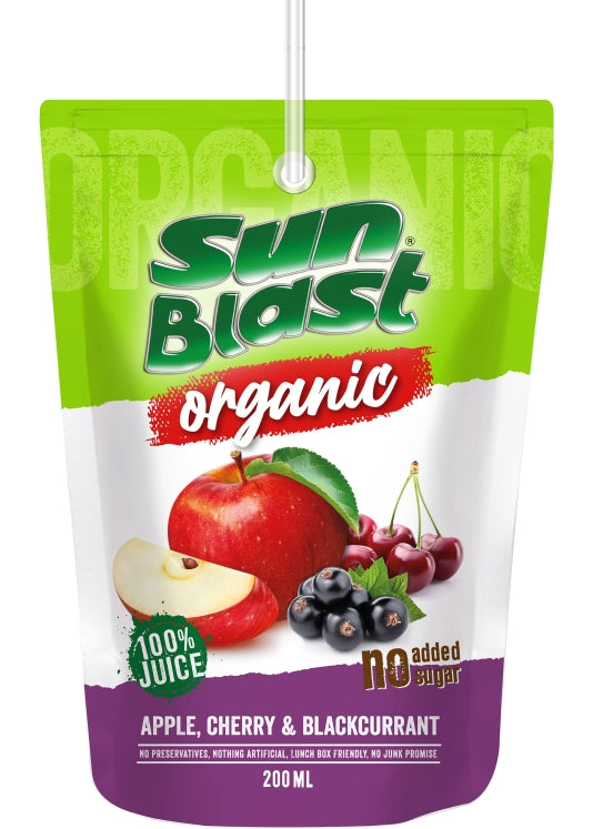 Sun Blast Apple Cherry,Blackcurrant Organic 100% Juice 200Ml