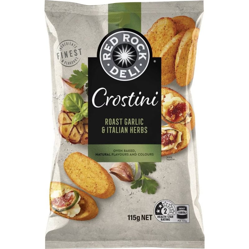 Red Rock Deli Crostini Crackers Roast Garlic And Italian Herbs Premium Potato Chips 115Gm