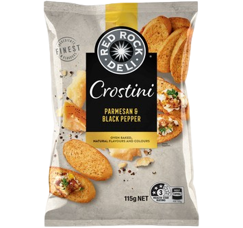Red Rock Deli Crostini Crackers Parmesan And Black Pepper Premium Potato Chips 115Gm