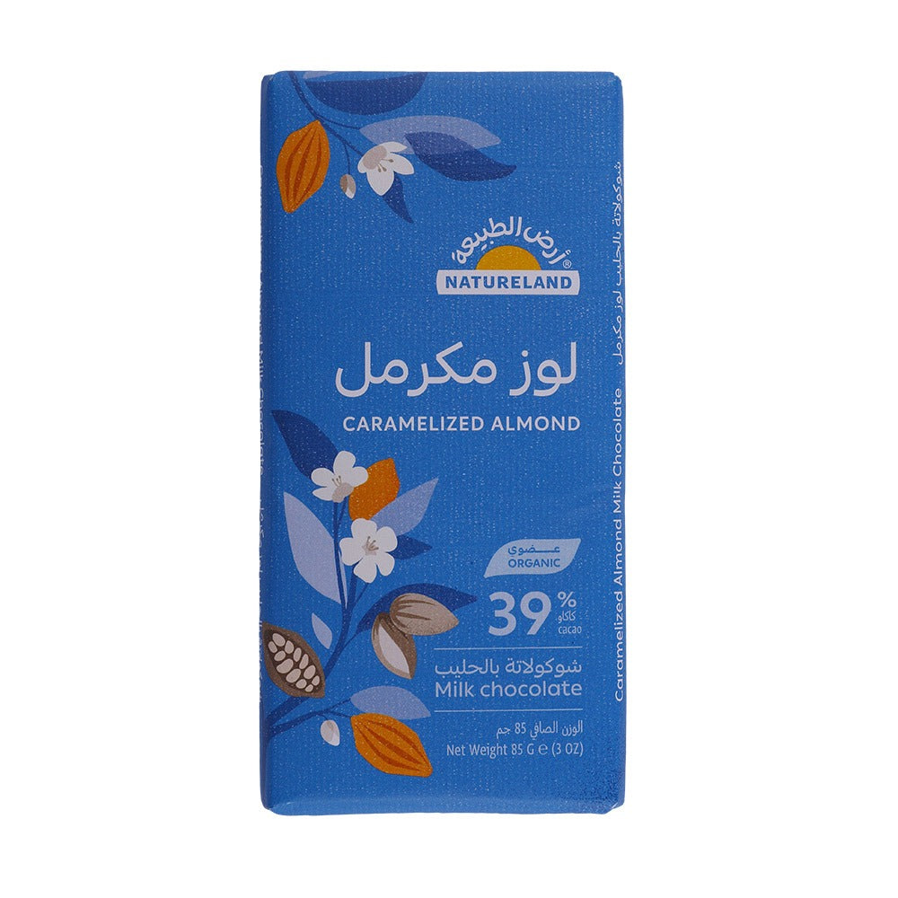 Natureland Organic Gluten Free Caramelized Almond Milk Chocolate 85g