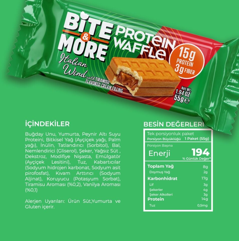 Bite And More Italian Wind Tiramisu Flav Cream Protein Cocoa Waffles 55Gm