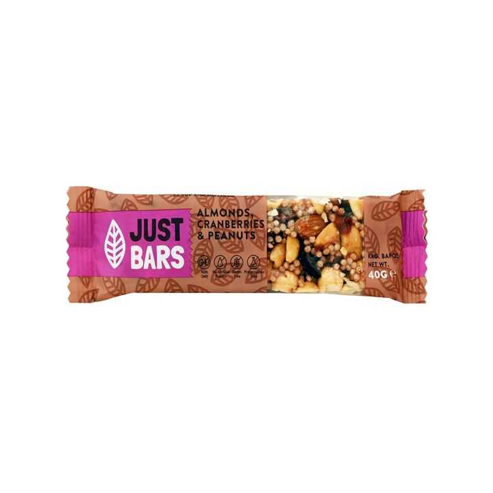 Just Bars Peanut,Almond And Chocolate And Sultanas Nut Bar 40g