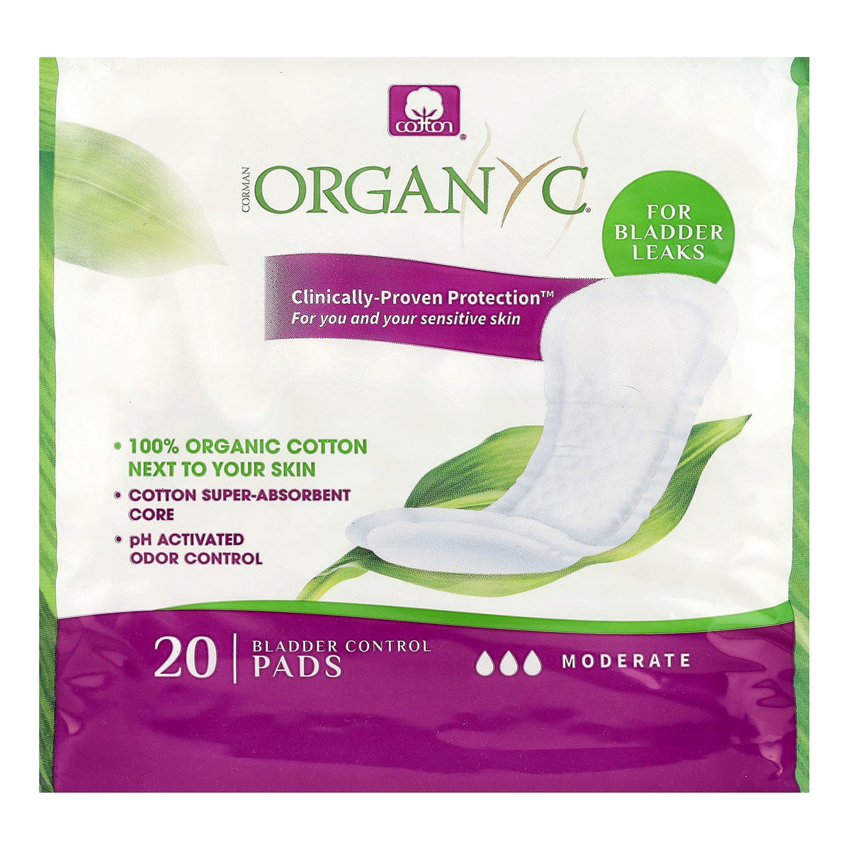Organyc Light Incontinence Moderate Pads 20 Pads