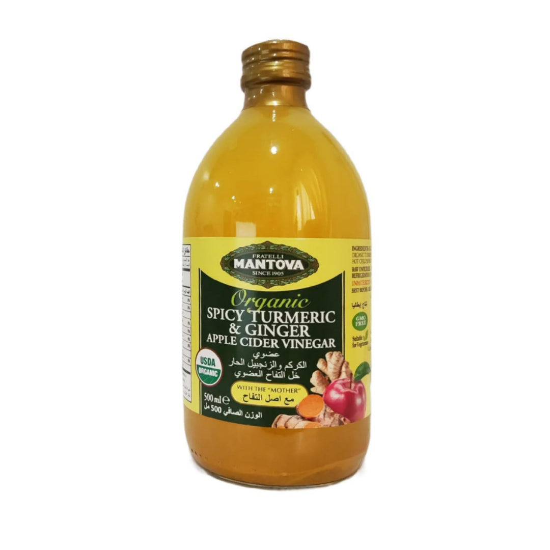مانتوفا - خل التفاح العضوي بالكركم والزنجبيل 500 مل