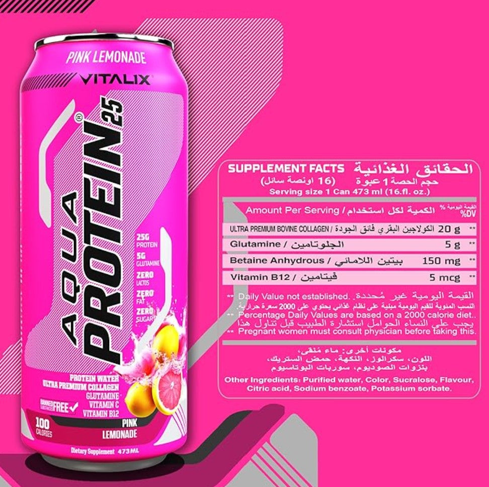 VITALIX Aqua Protein 25 Pink Lemonade - Protein Water 473ml