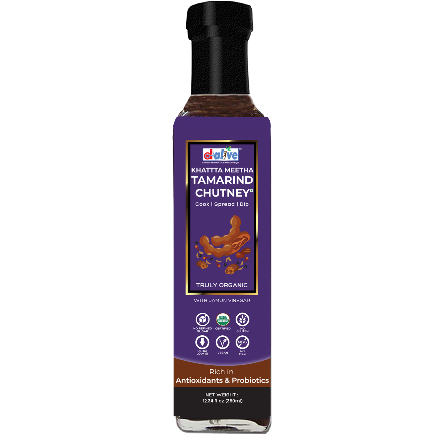 D Alive Organic Khatta Meetha Tamarind Chutney 350Ml