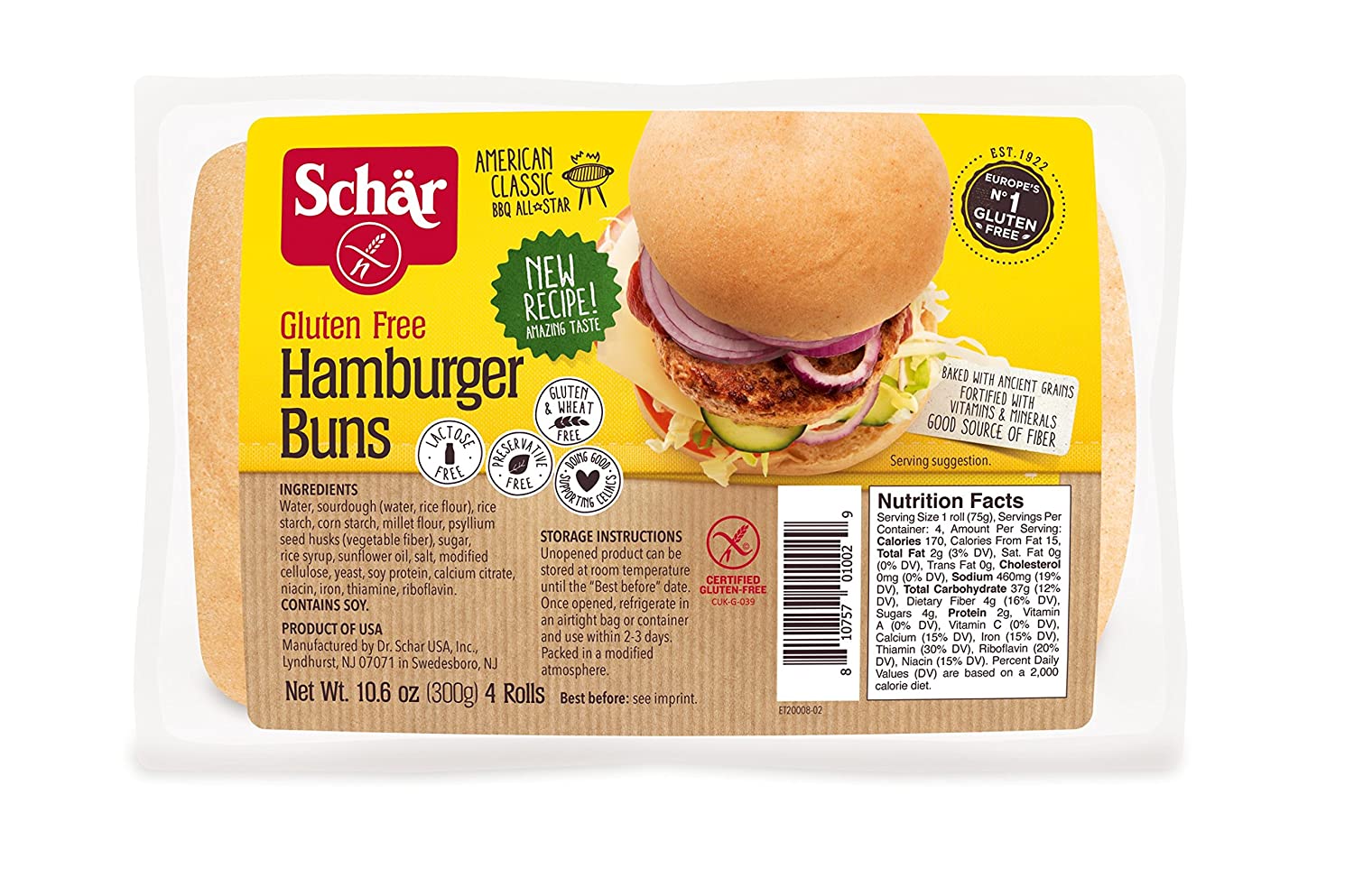 Schar Hamburger Gluten Free Bread 300Gm