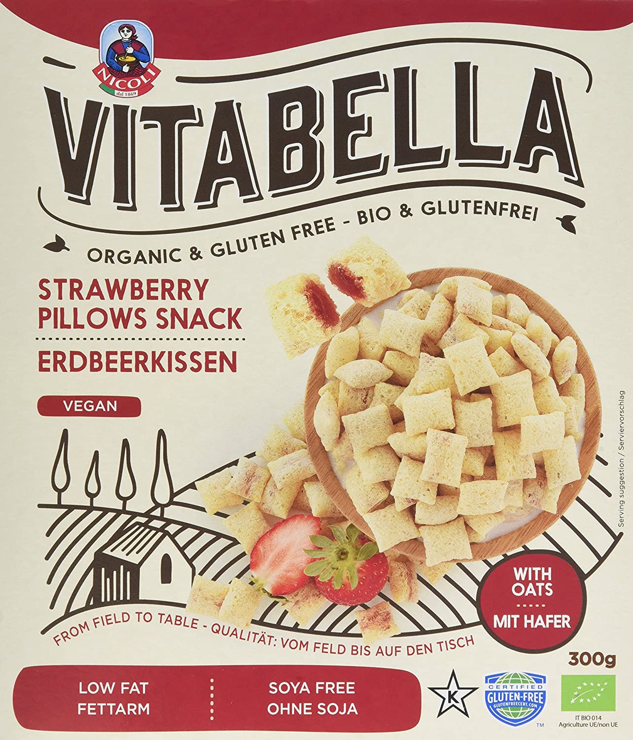 Vitabella Strawberry Organic & Gluten Free Cereal Pillows 300Gm