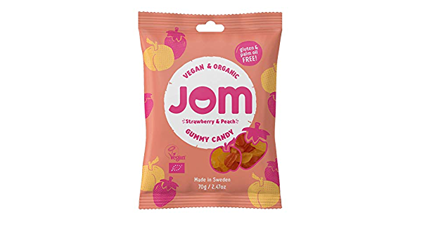 Jom Organic Chewy Strawberry & Peach Vegan Candy 70Gm