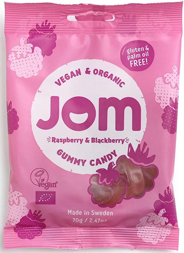 Jom Organic Chewy Raspberry & Blackberry Vegan Candy 70Gm