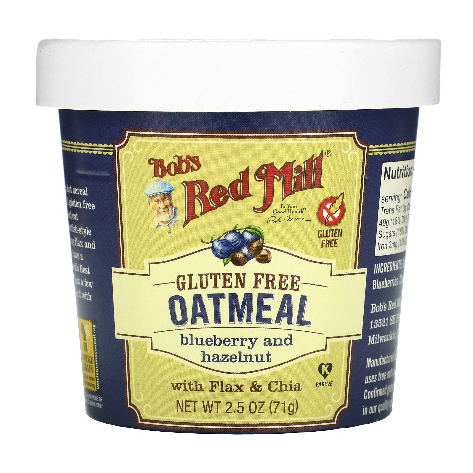 Bobs Red Mill Blueberry Hazelnut Gluten Free Oatmeal Cup 2.5Oz