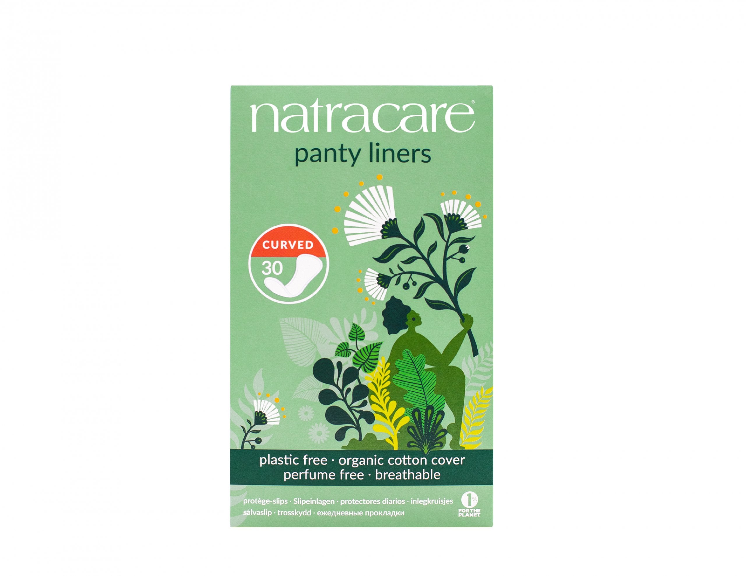 Natracare Natural Organic Cotton Curved Panty Liners for Sensitive Skin, Shaped for Extraordinary Everyday Comfort, 30 Liners Per Box