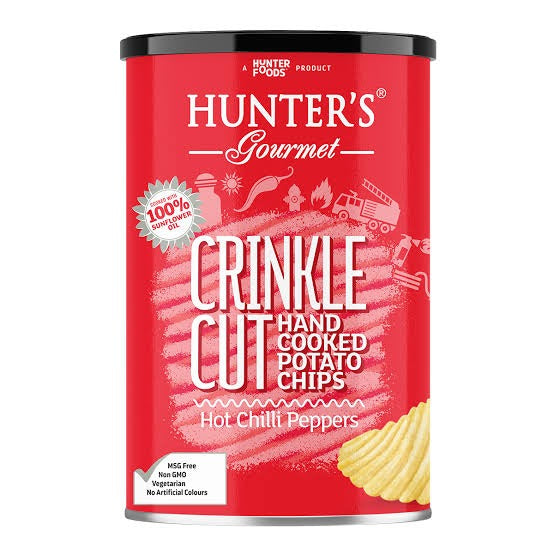 Hunters Gourmet Crinkle Cut Hot Chili Pepper Hand Cook Potato Chip 140Gm