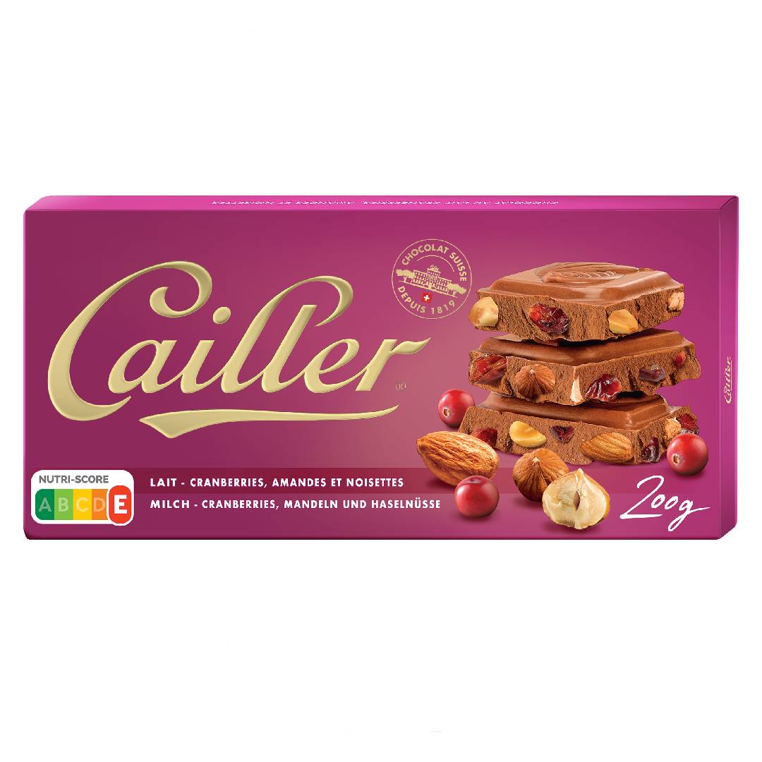 Cailler Cranberries Almonds And Hazelnuts Milk Chocolate 200Gm