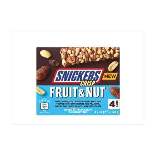 Snickers Crisp Fruit And Nut Multipack Snack 128Gm