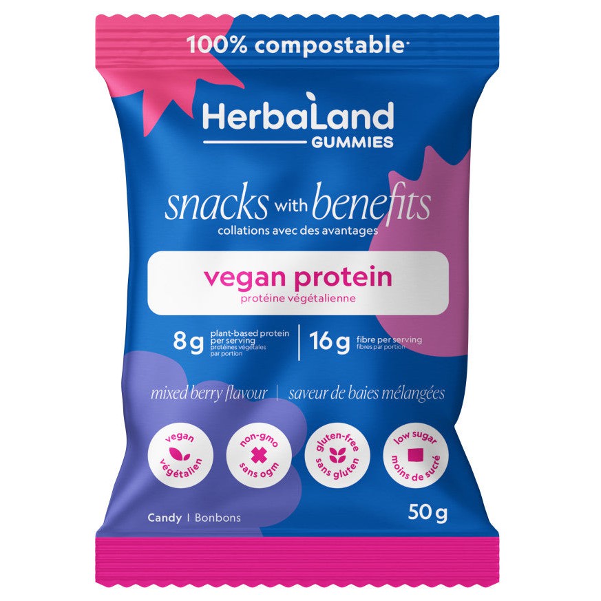 Herbaland Mixed Berry Vegan Protein Gummies 50Gm. 2*50Gm Twin Promo Pack