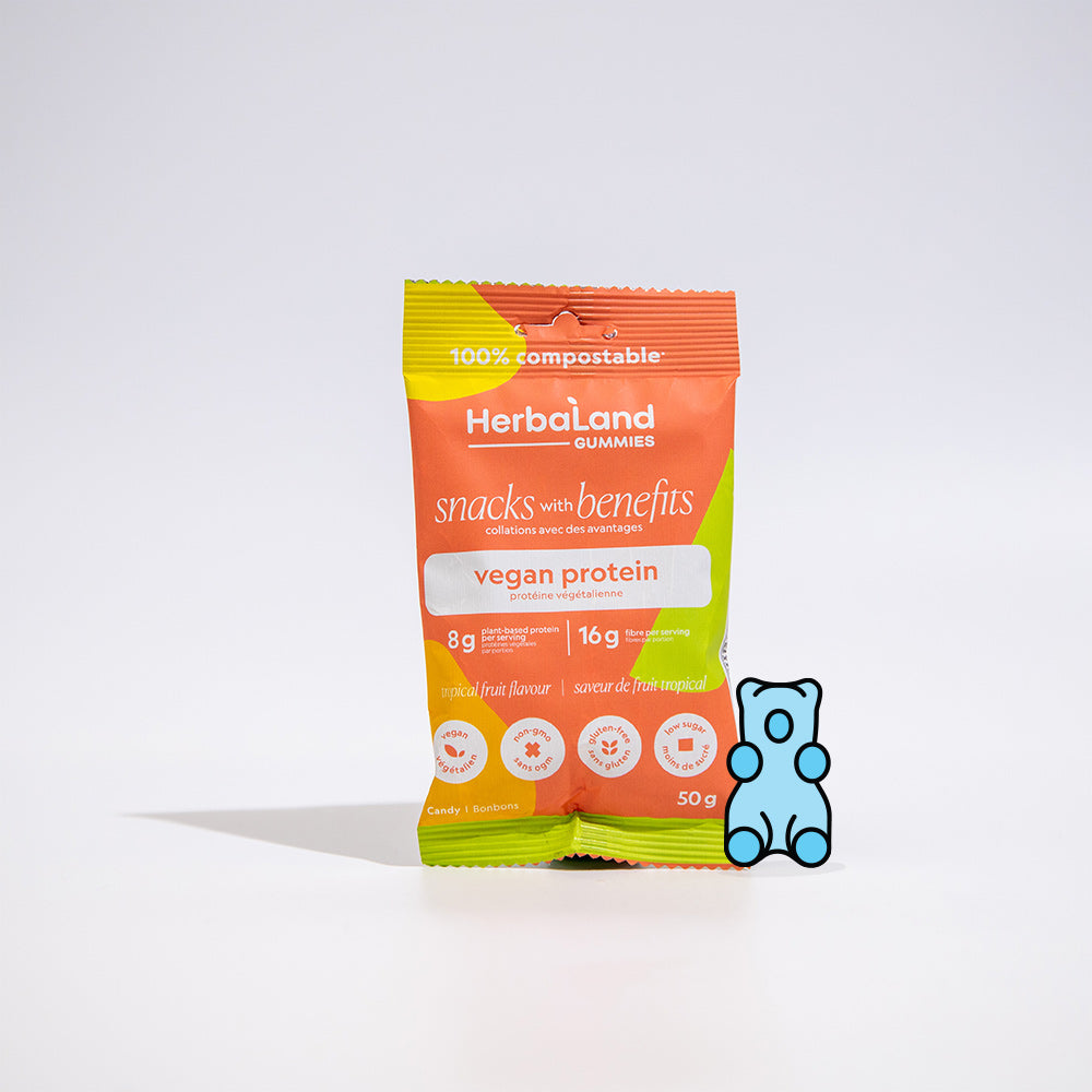 Herbaland Tropical Fruit Vegan Protein Gummies 50Gm. 2*50Gm Twin Promo Pack