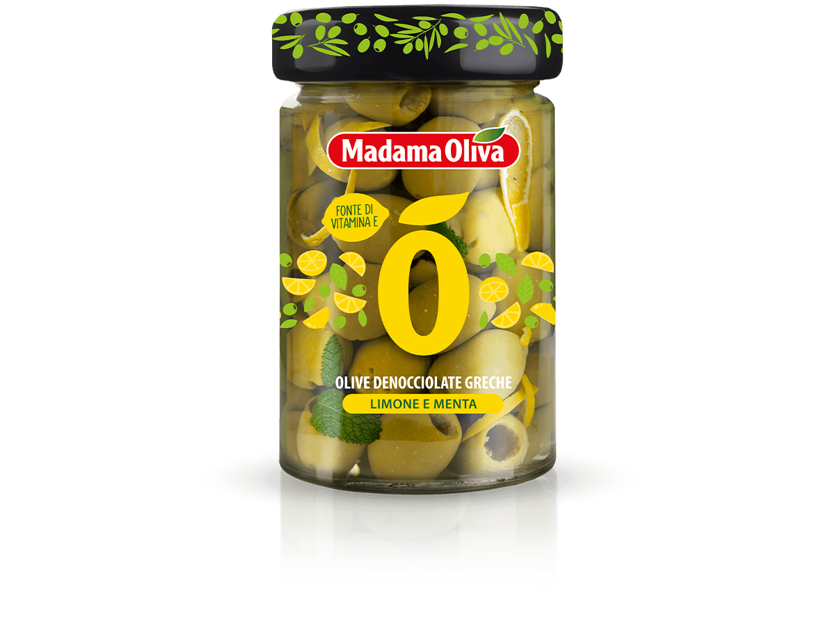 Madama Oliva Lemon And Mint Greek Pitted Olives 140Gm