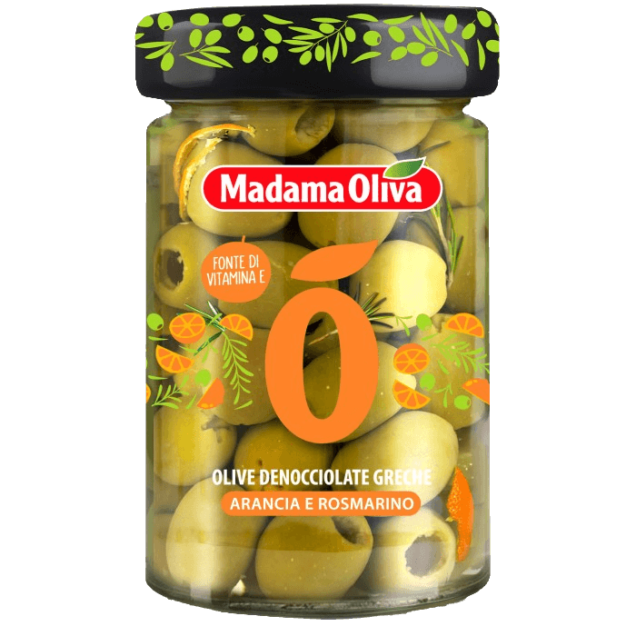 Madama Oliva Orange And Rosemary Greek Pitted Olives 140Gm