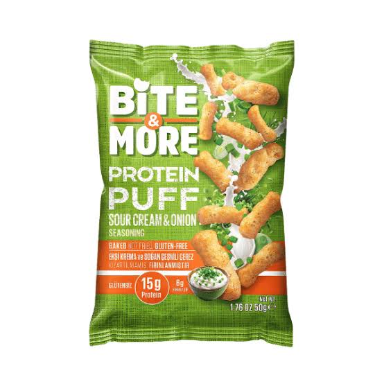 Bite And More Sour Cream And Onion Protein Puff 50Gm
