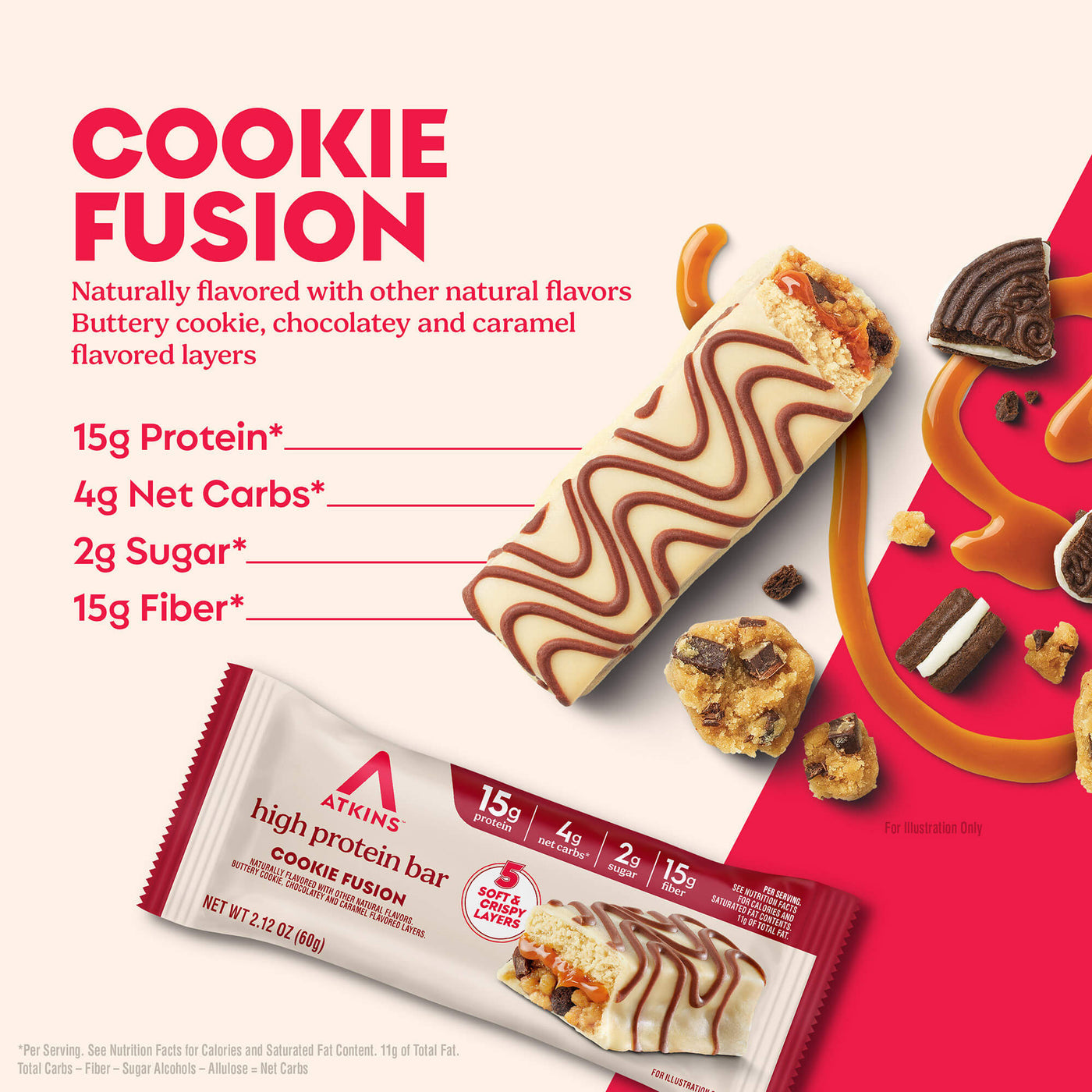 Atkins Cookie Fusion High Protein Bar 60Gm