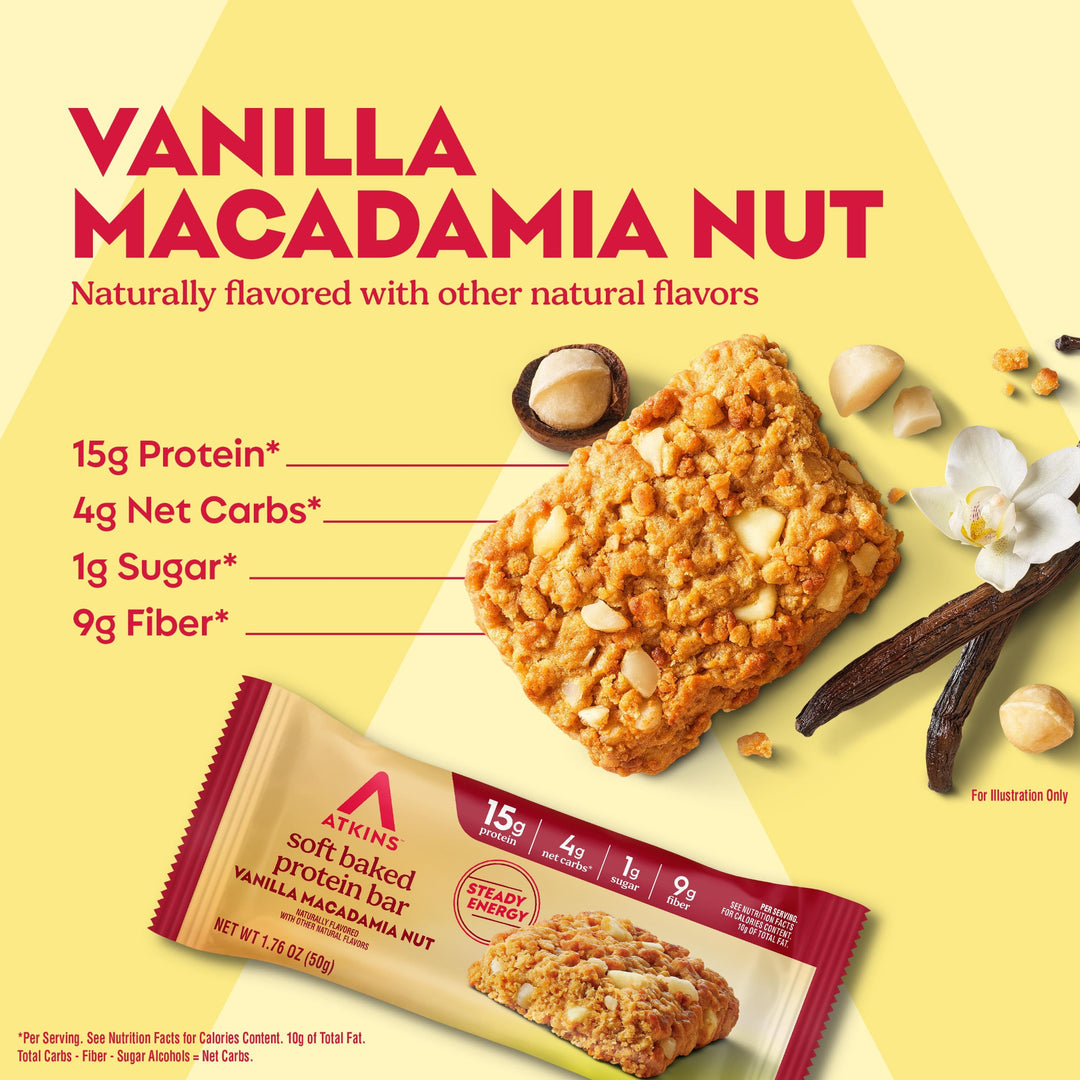 Atkins Vanilla Macadamia Nut Soft Baked Protein Bar 50Gm