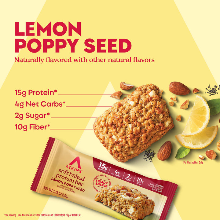Atkins Lemon Poppy Seed Soft Baked Protein Bar 50Gm