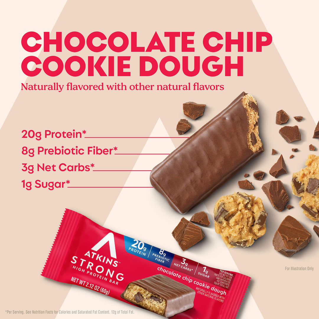 Atkins Chocolate Chip Cookie Dough Strong High Protein Bar 60Gm