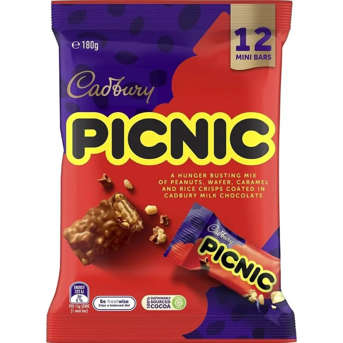 Cadbury Picnic Milk Mini Bars Chocolate Share Pack 180Gm
