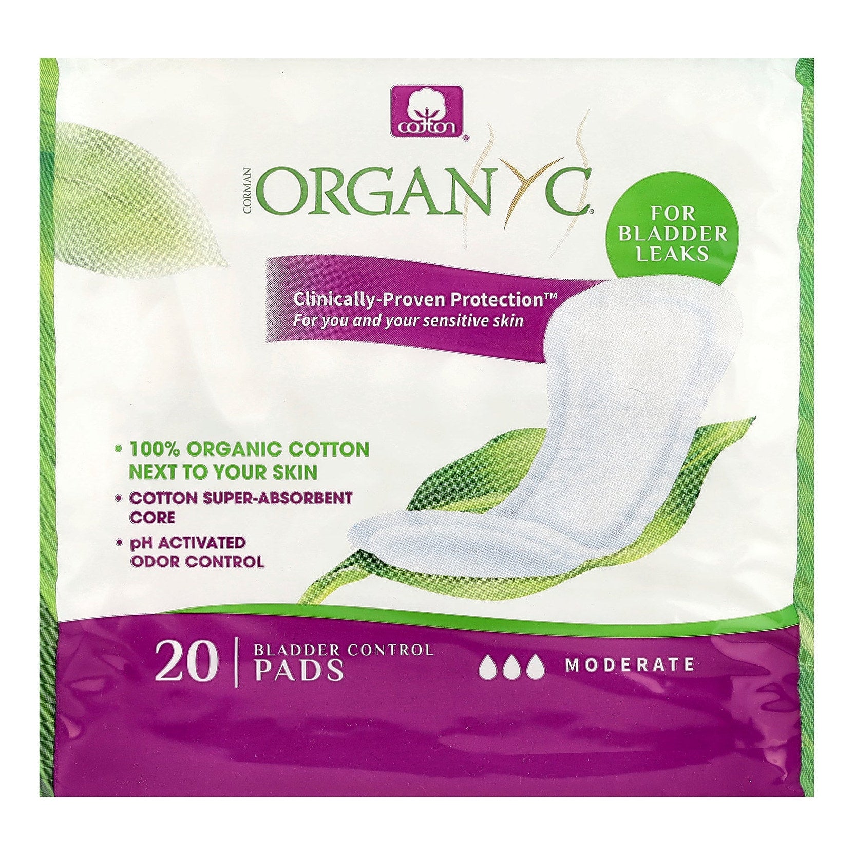 Organyc Light Incontinence Moderate Pads 20 Pads