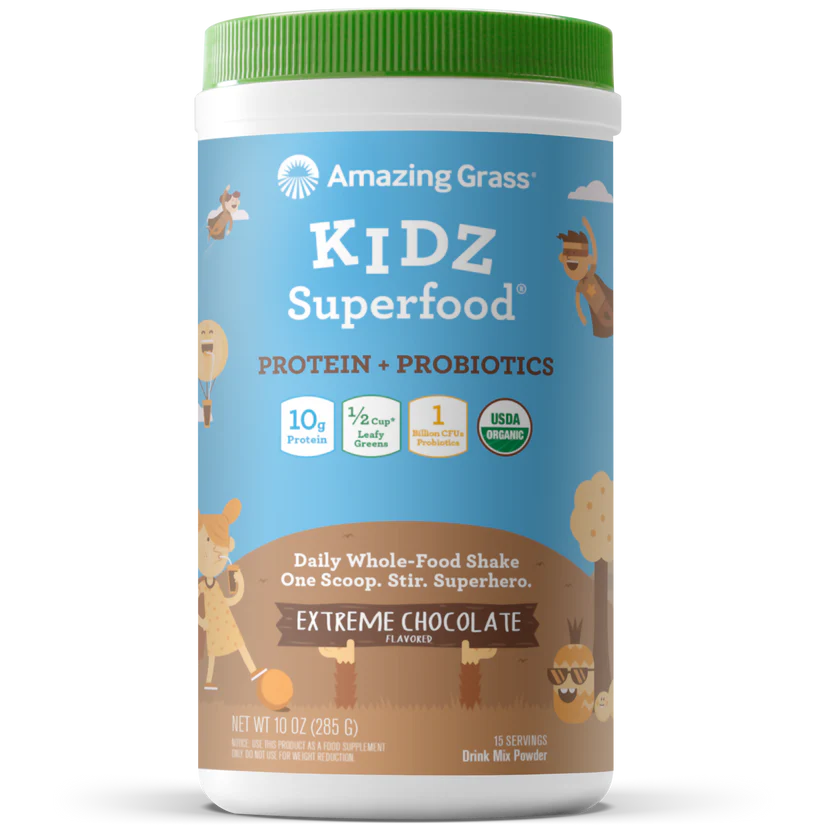 Amazing Grass, Kidz Superfood®, Protein + Probiotics, Extreme Chocolate Flavor, 285 Gm