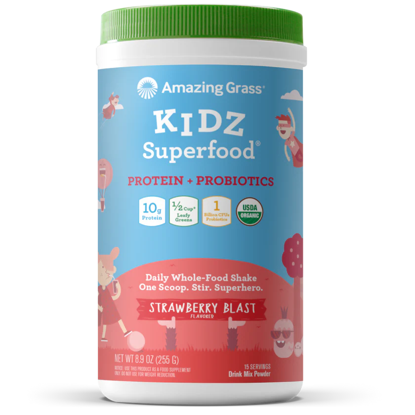 Amazing Grass, Kidz Superfood®, Protein + Probiotics, Strawberry Blast, 255 Gm