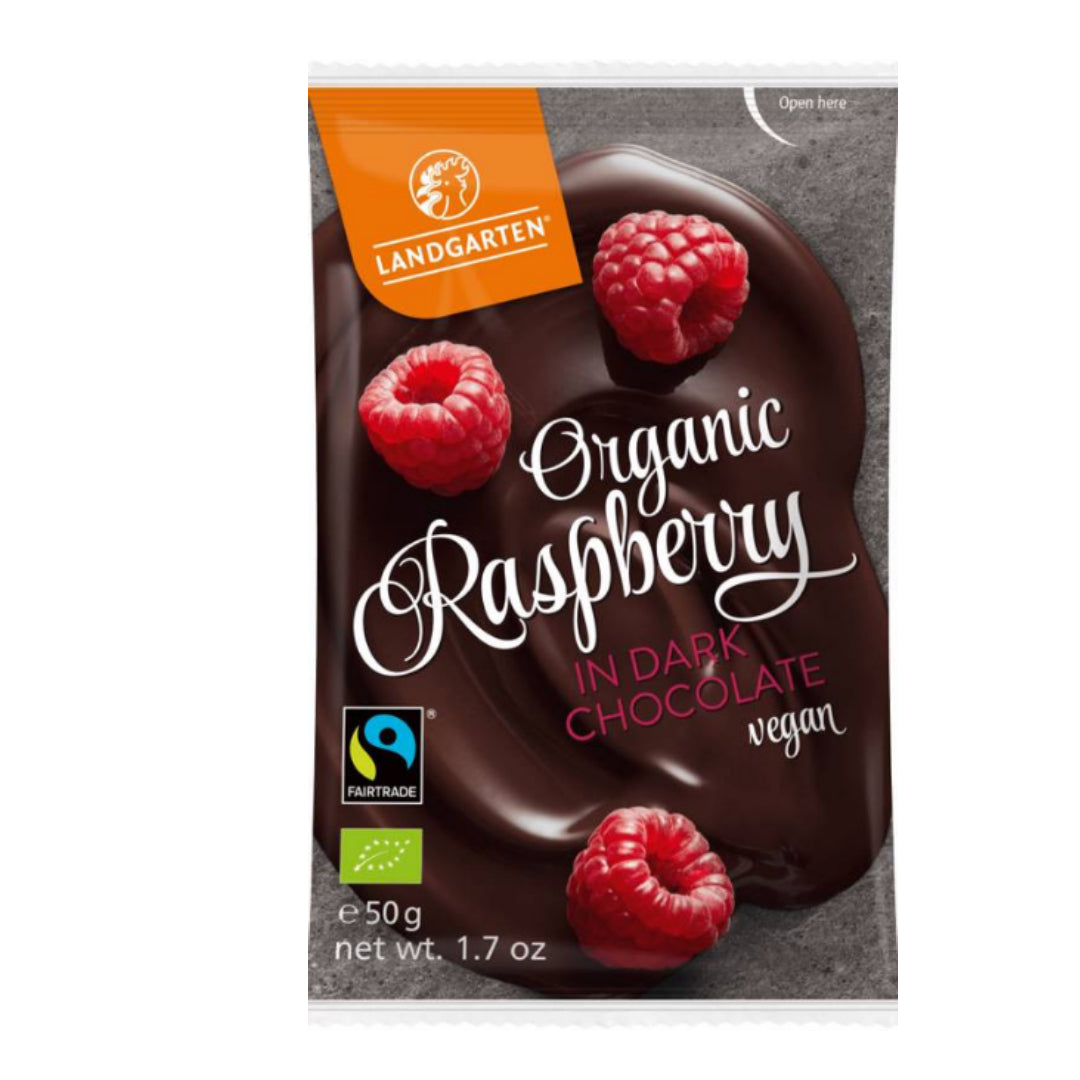 Landgarten Dark Chocolate Organic Raspberries 50Gm