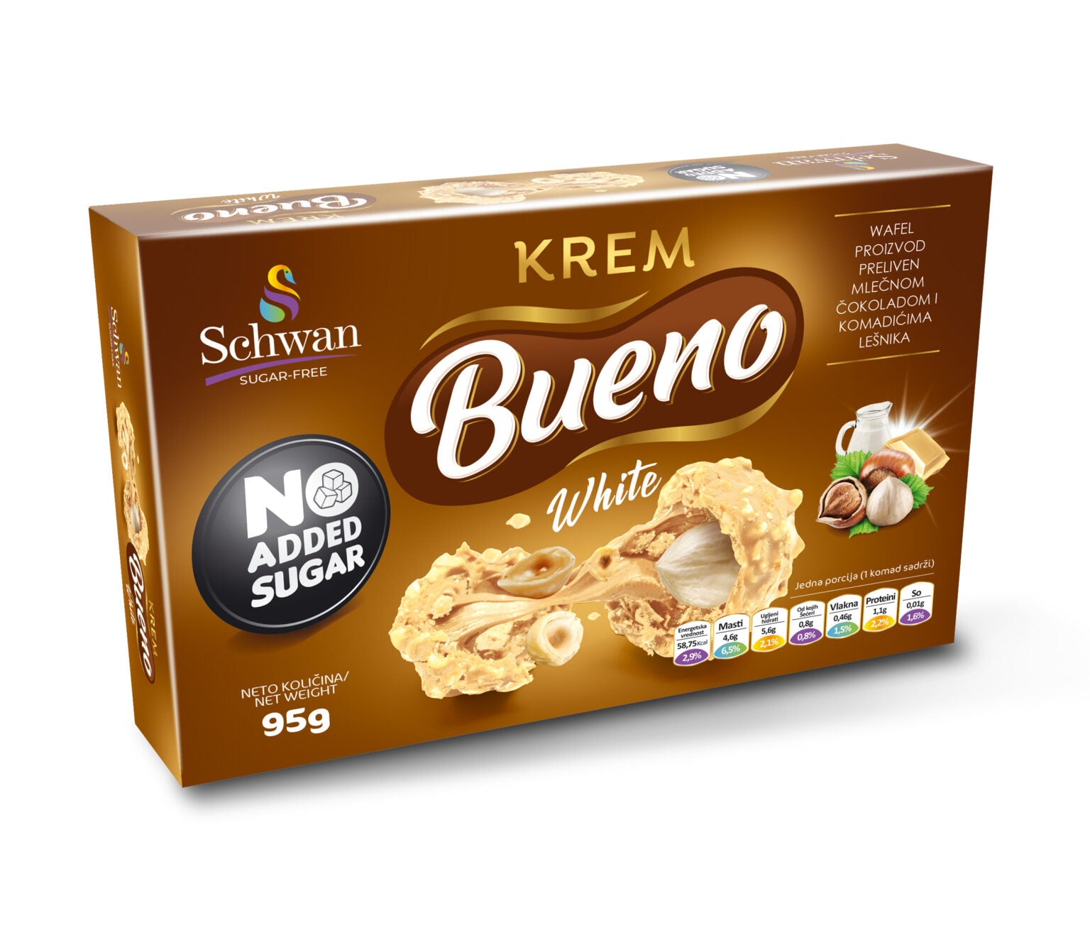 Schwan White Chocolate Hazelnut Bueno 95Gm