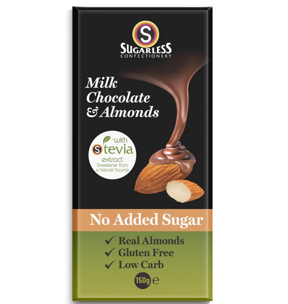 Sugarless With Stevia Milk Chocolate & Almonds 150gm