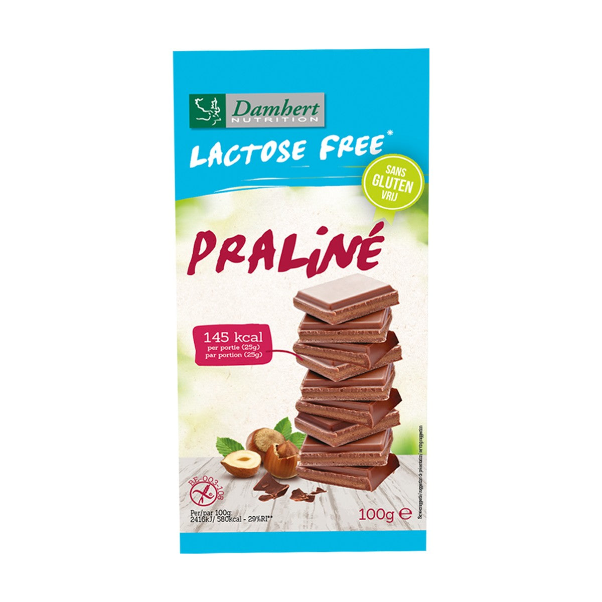 Damhert Gluten Free Lactose Free Chocolate With Hazelnutfilling 100Gm