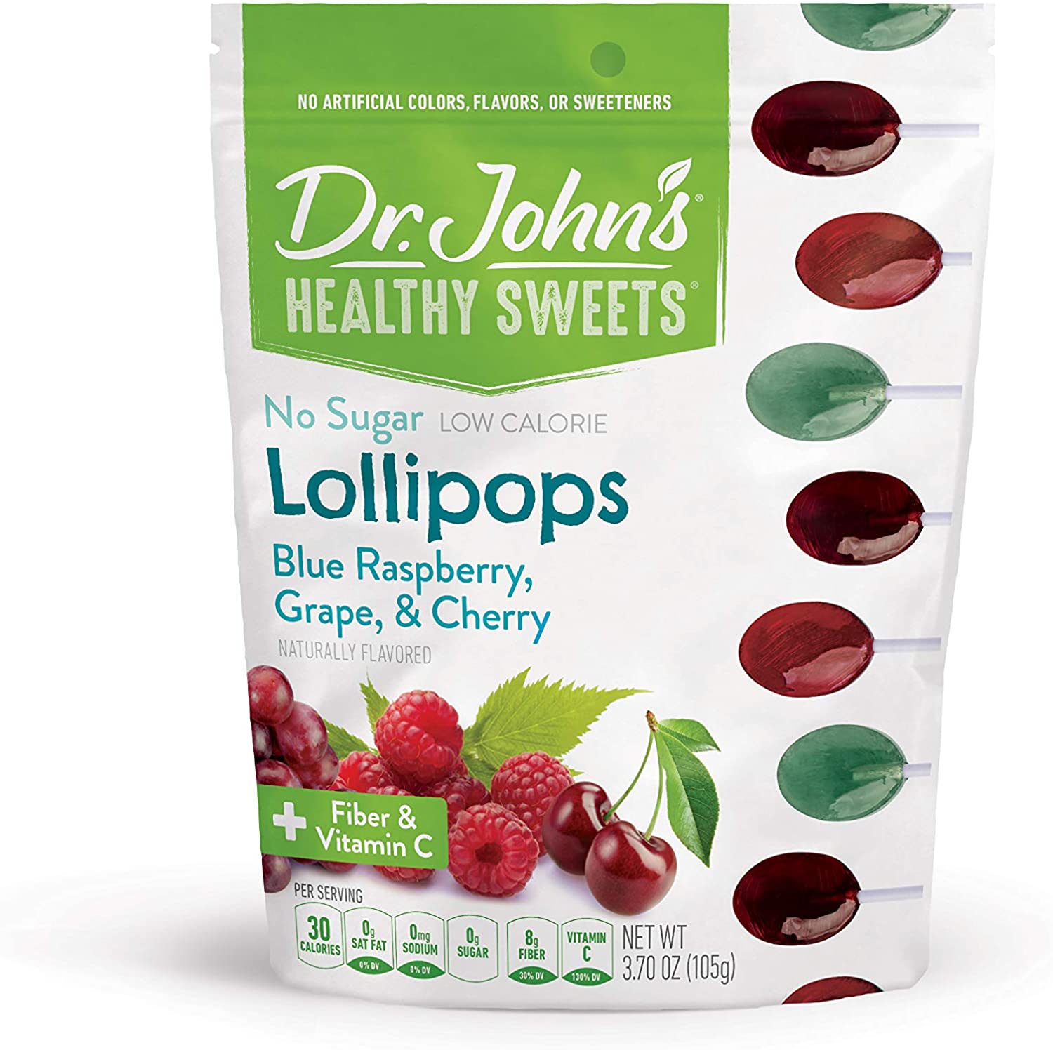 Dr.Johns Blue Raspberry,Grape & Cherry Lollipops 105Gm